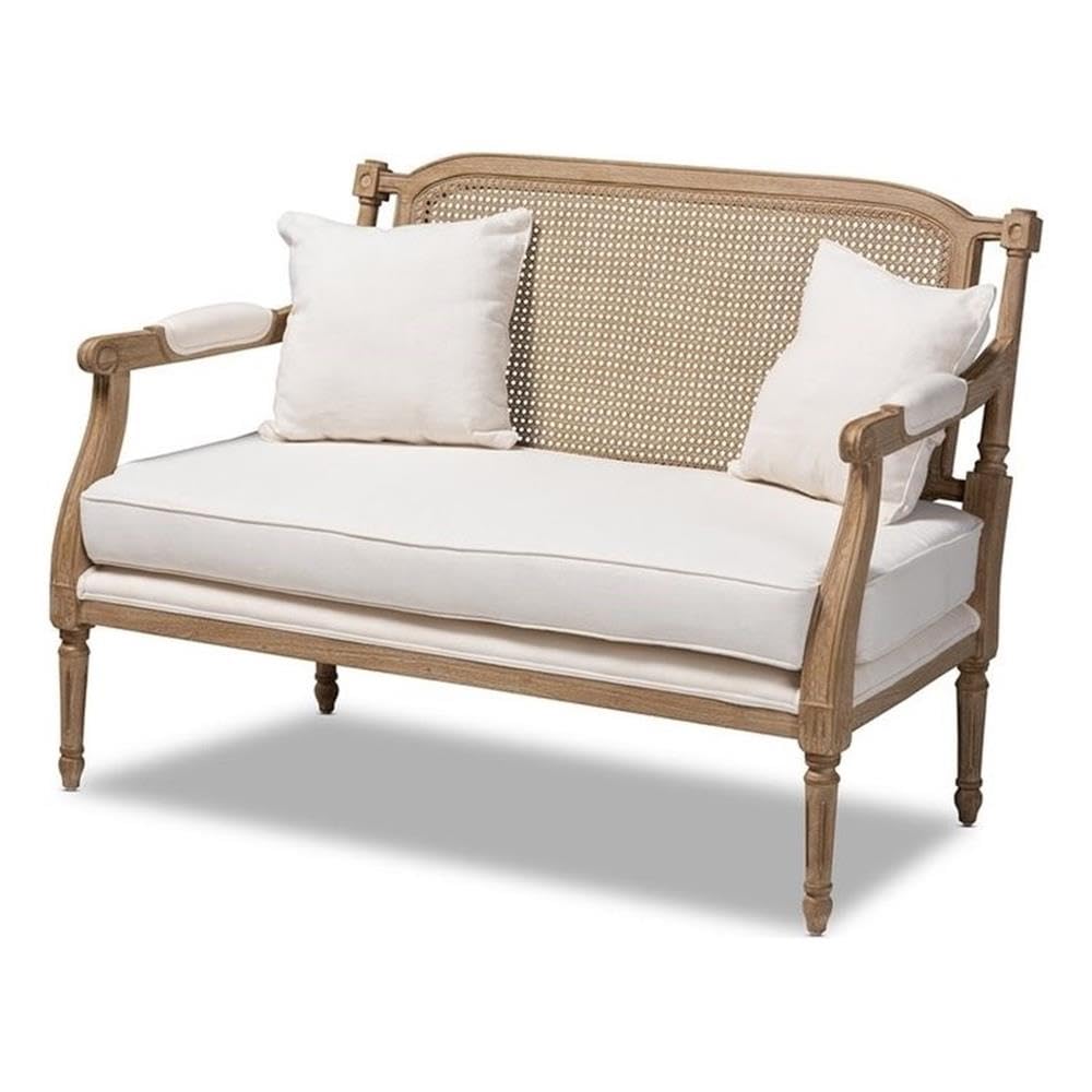 Baxton Studio Clemence Ivory Upholstered Whitewashed Wood Armchair
